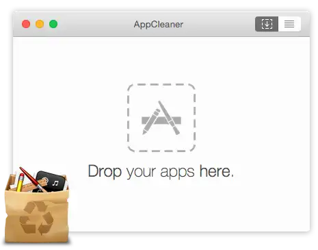 Ícone da aplicação AppCleaner e demonstração da janela principal para remover aplicações
