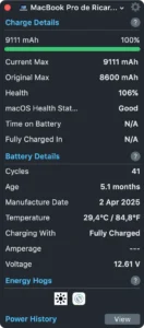 Visualização da aplicação Battery Health 3