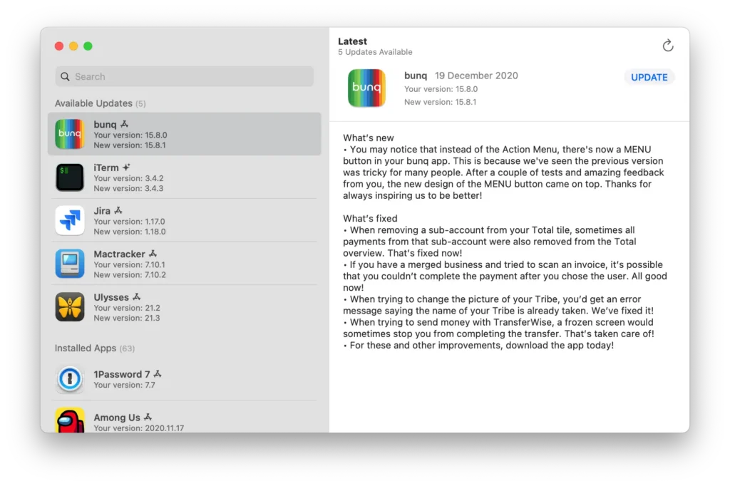 A aplicação Latest a correr no macOS