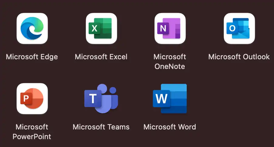 Visualização das Aplicações incluidas no Microsoft Office